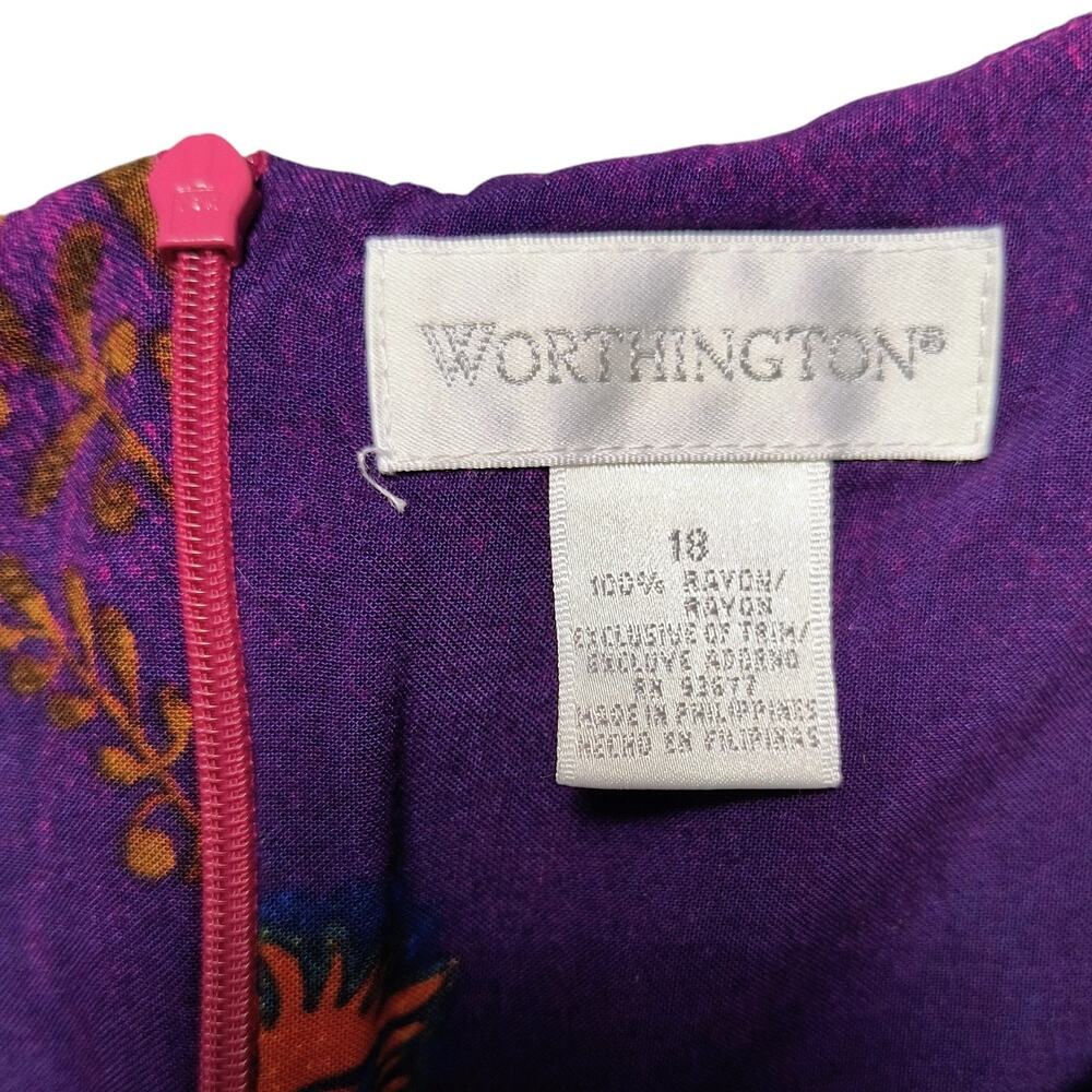 Vtg Worthington Colorful Maxi Dress Size 18 Floral Teacher Artsy Lagenlook Pink - Picture 8 of 9